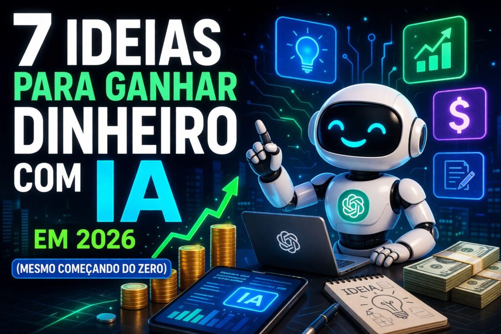 7 ideias para ganhar dinheiro com a IA usando ChatGPT e ferramentas de inteligência artificial.