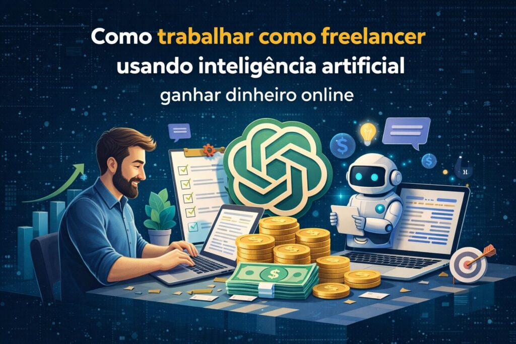 Freelancer usando inteligência artificial para ganhar dinheiro online