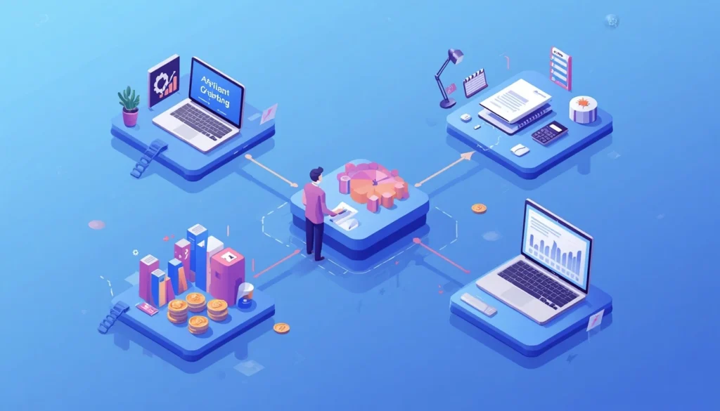 Ilustração mostrando os principais caminhos de monetização com ChatGPT, como serviços, afiliados, produtos digitais e ativos digitais