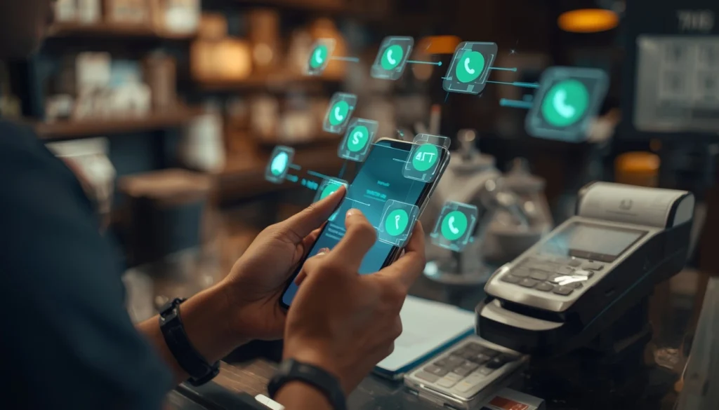 Pequeno empreendedor usando IA no atendimento ao cliente pelo celular