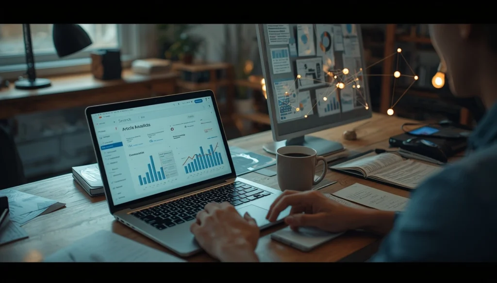 Ideias de artigos com IA sendo analisadas para encontrar potencial de tráfego orgânico